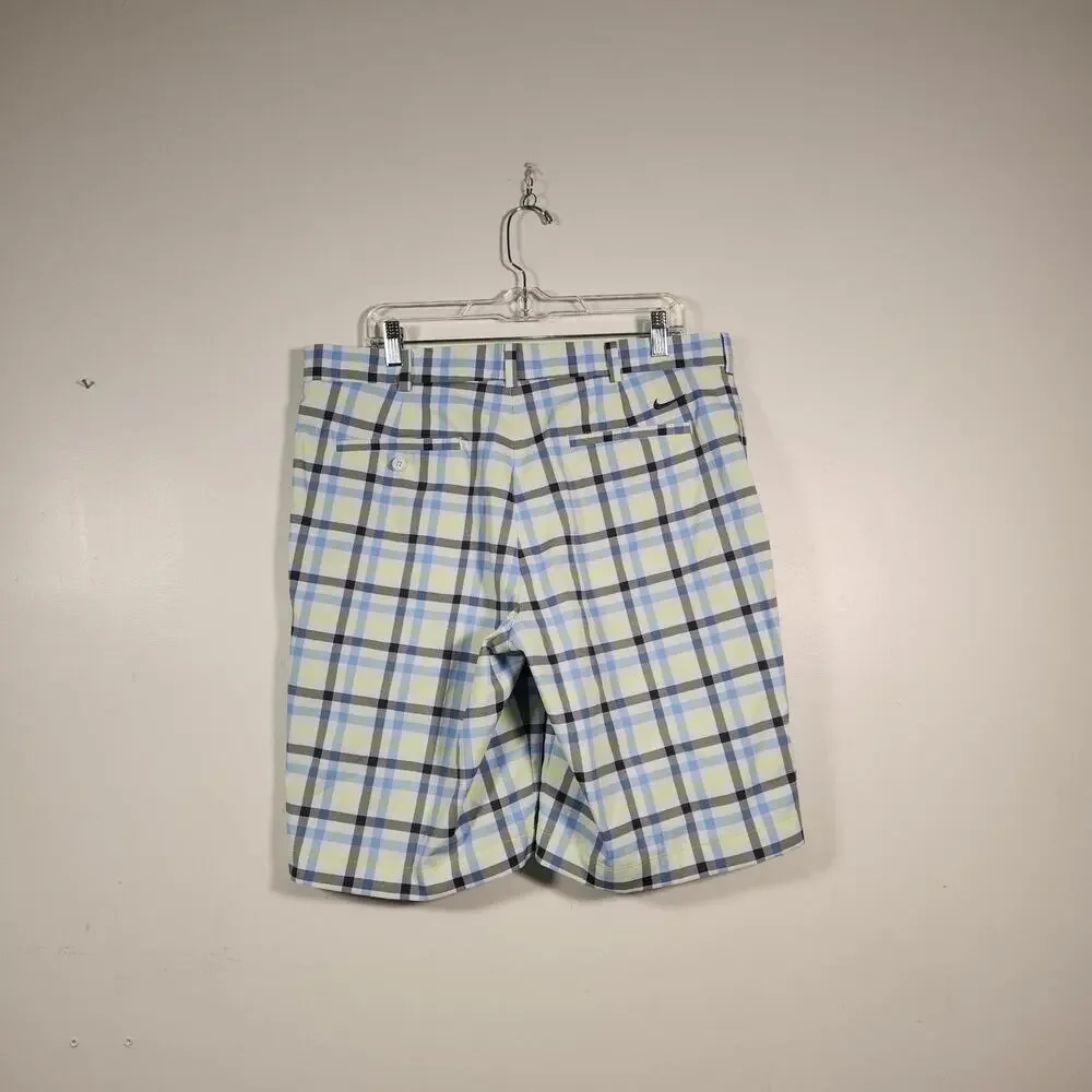 NIKE GOLF Dri Fit Shorts Mens 36 Blue Yellow‎ Plaid Outdoor Summer Sport Pastel